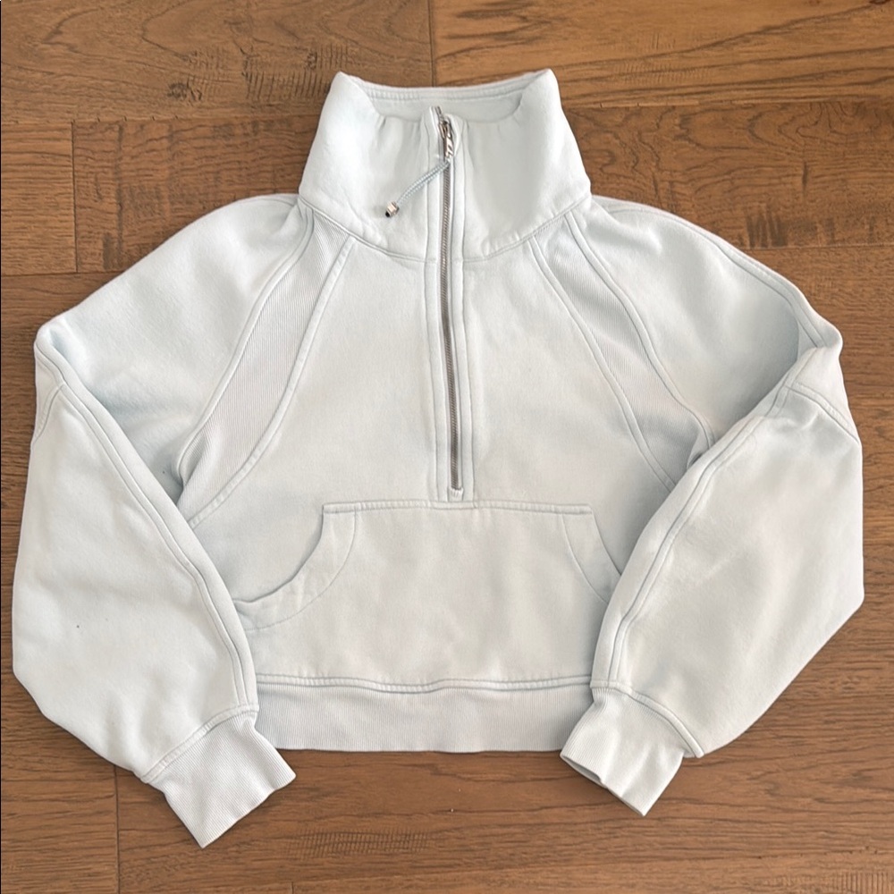 lululemon athletica Light Blue Half-Zip Cropped Turtleneck Sweatshirt